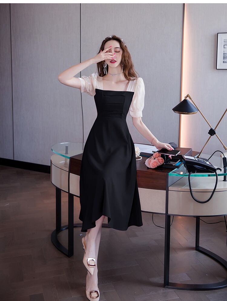 【dress】エレガント気質満点淑女スウィートスクエアネック切り替えワンピース G0180