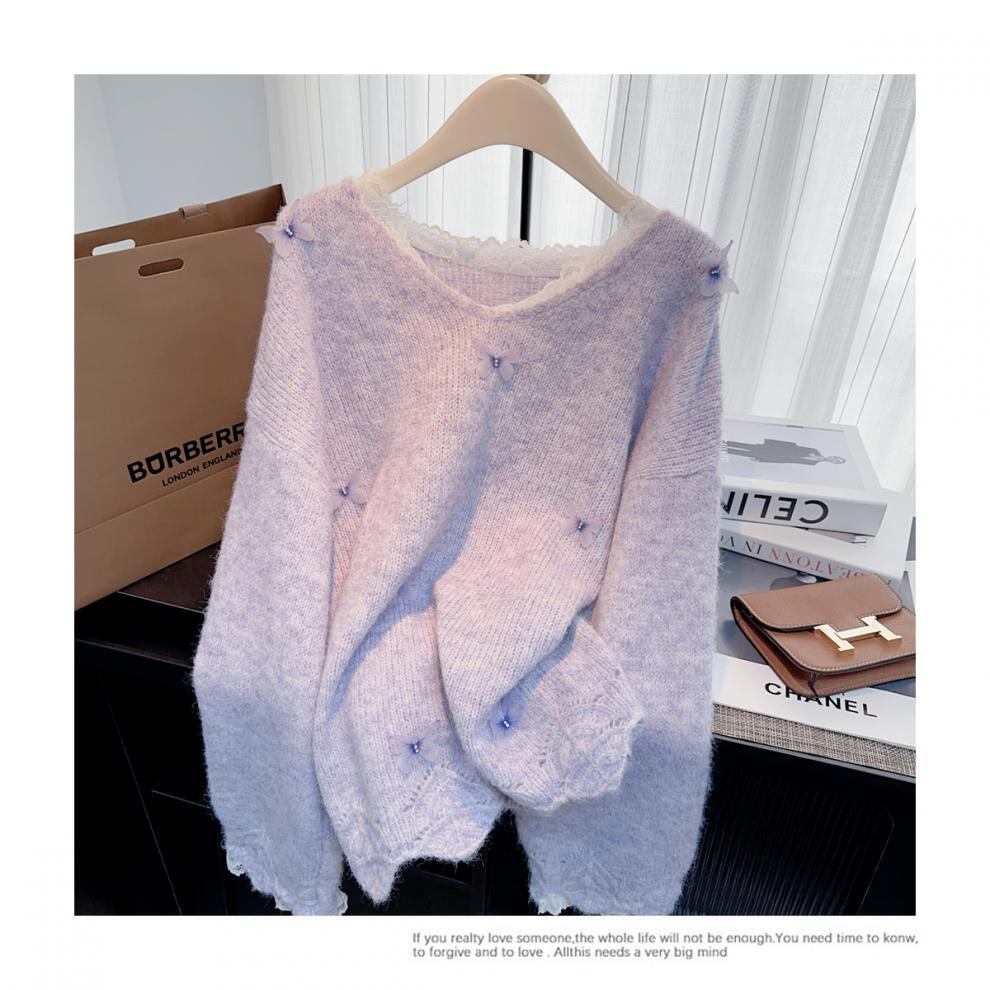 【tops】レース切り替えニットセーター　M28244