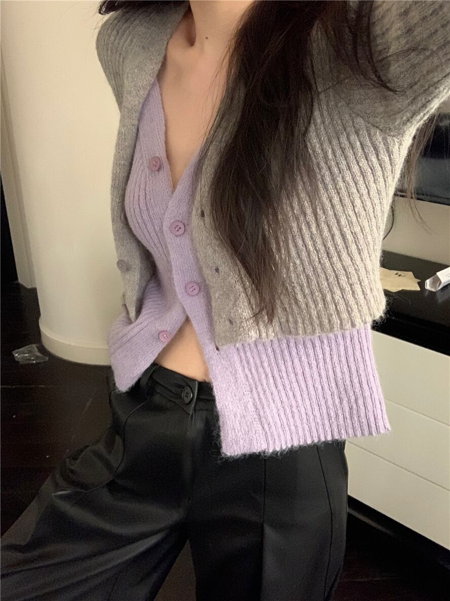 【outer】切り替え配色ニットカーデ　M28337