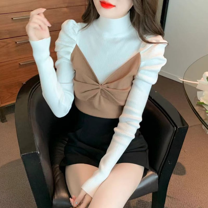【tops】切り替えニットトップス　M26141