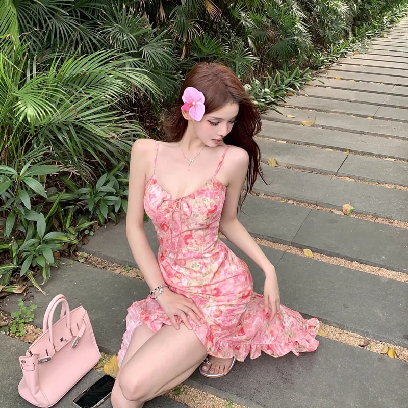 【dress】フラワー柄イレヘムキャミワンピース Q8450