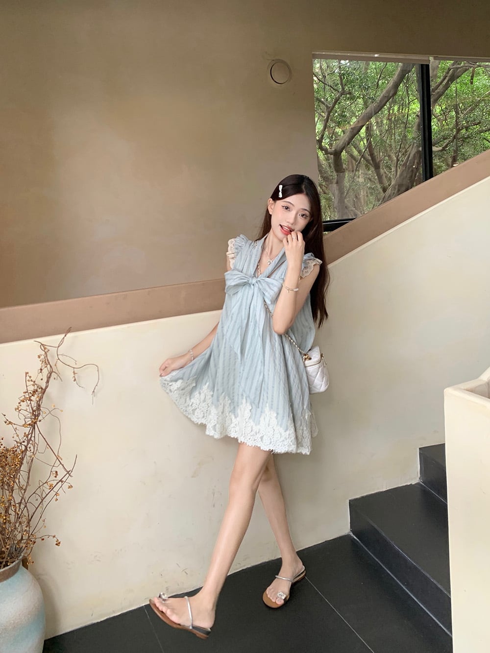 【dress】レースリボン付きワンピース　M25059