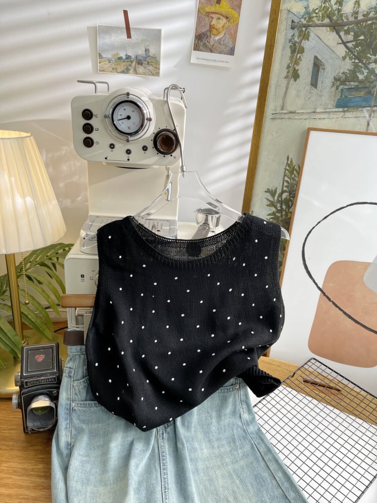 【tops】ノースリーブドット柄トップス　M24555