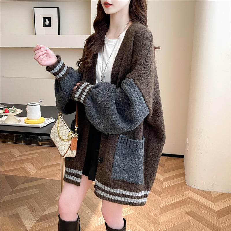 【outer】配色切り替えニットカーデ　M27503
