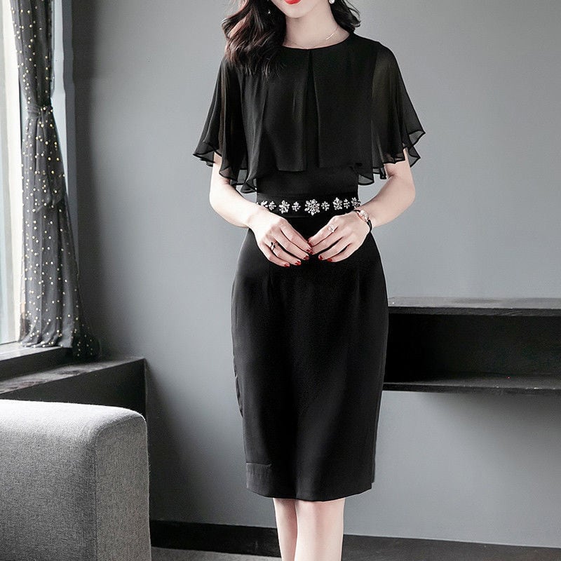 【dress】シフォン ファッション!OL通勤気質満点夏スウィートタイト着痩せ ワンピース G8075