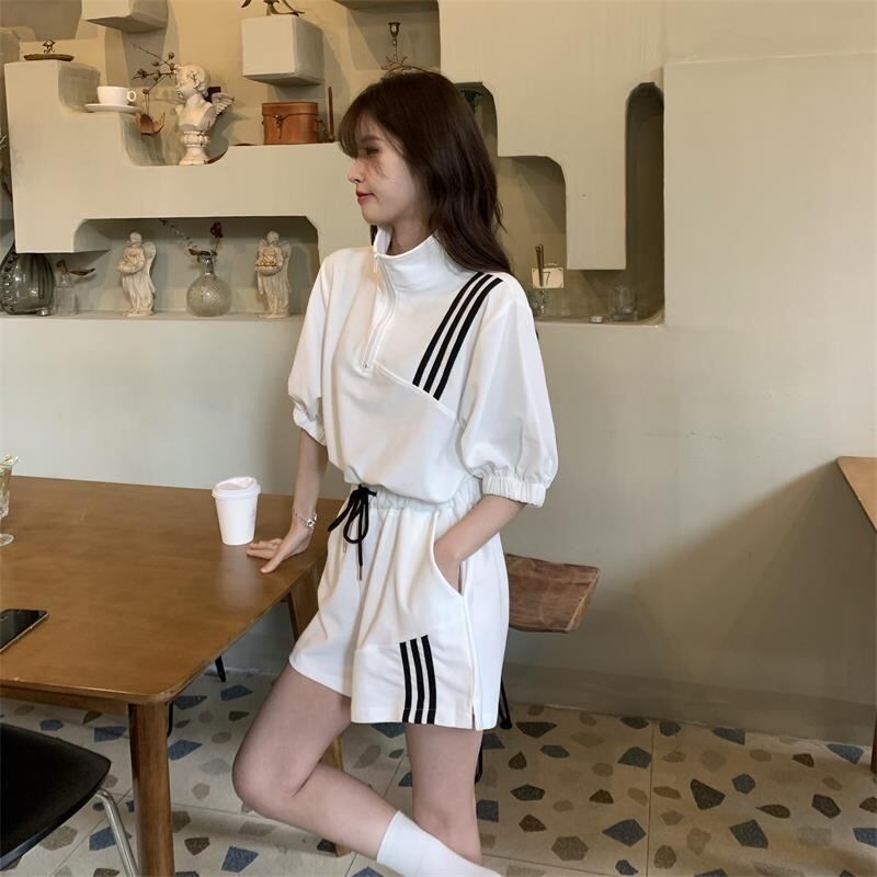 【set】INS風カジュアル気質満点POLOネックトップス+ショートパンツレディース２点セット G13533