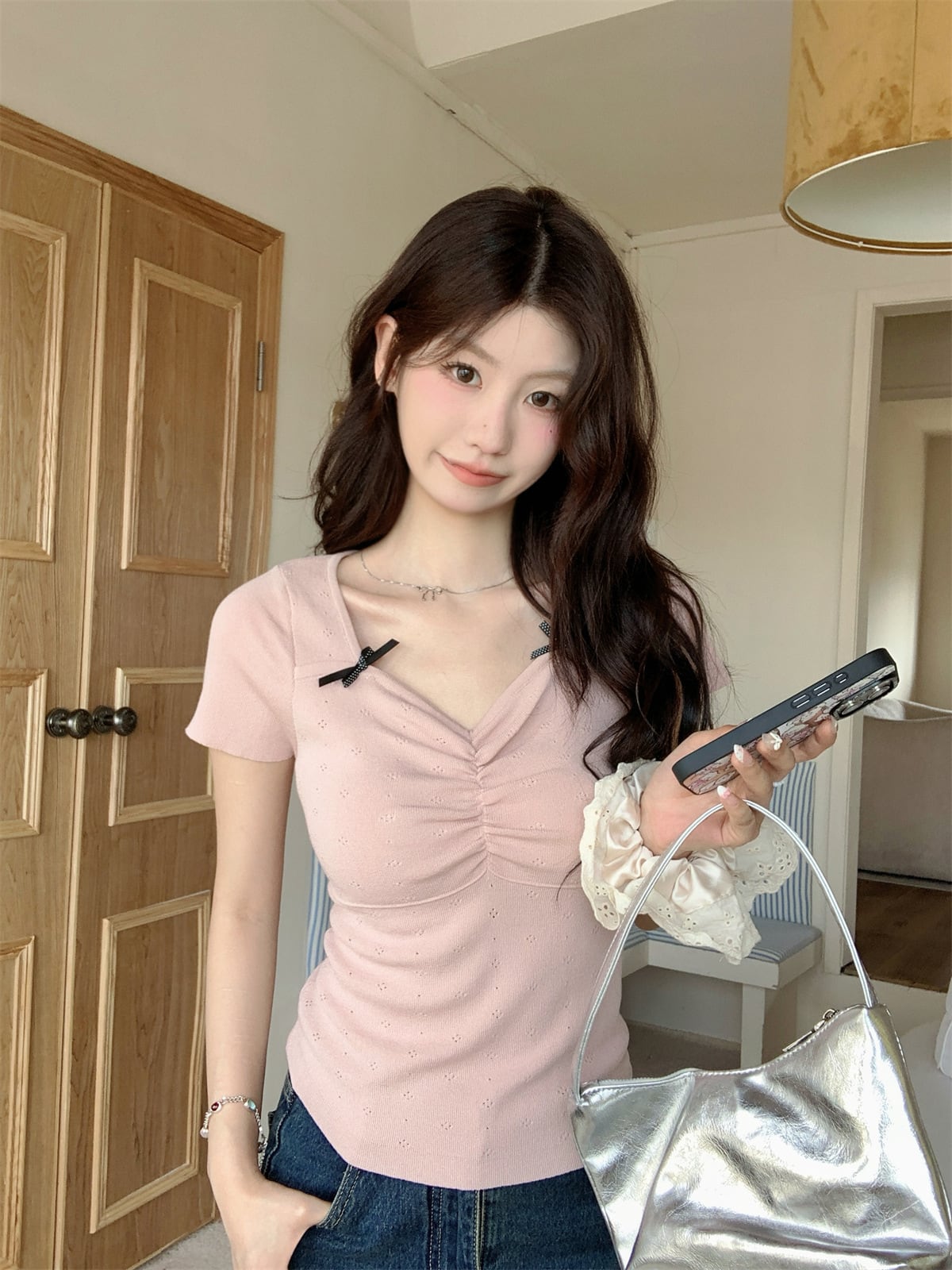 【tops】リボン付きTシャツ　M24481
