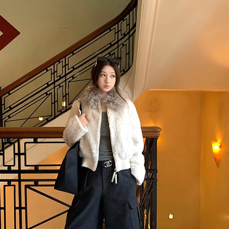 【outer】ファー付きシープボアコート Q7233