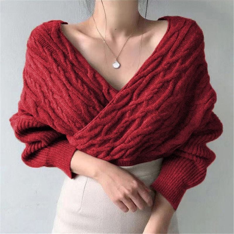 【tops】クロスVネックニットセーター　M26968