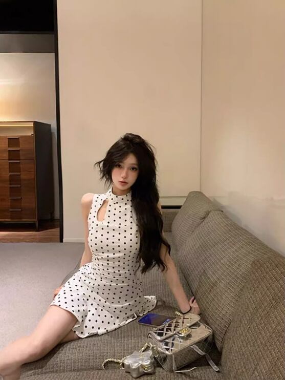 【dress】ドット柄ノースリーブワンピース G21088