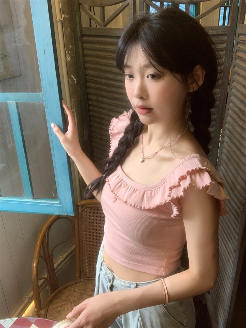 【tops】ギャザーフリルTシャツ　M25238