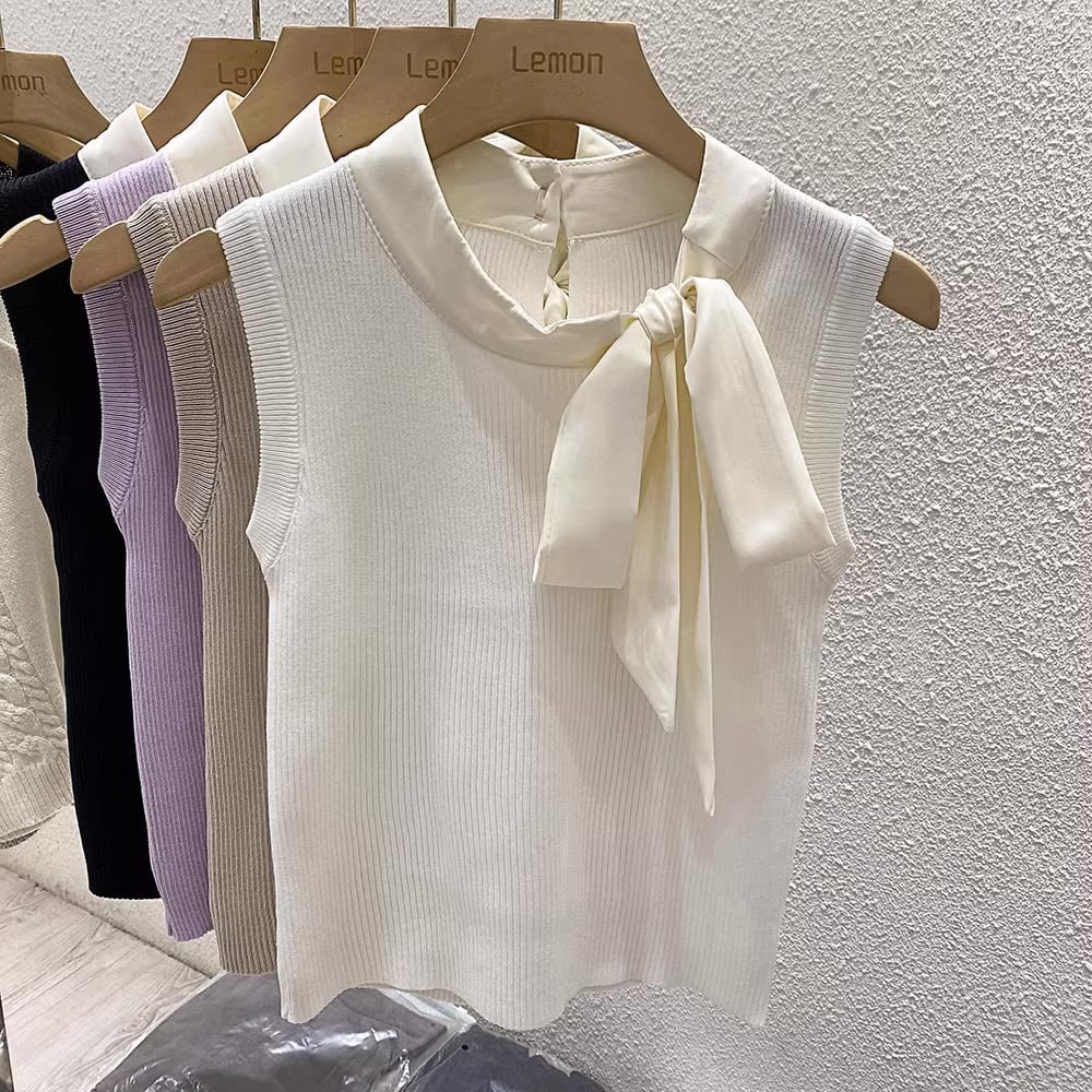 【tops】タイカラーニットタンクトップF7262