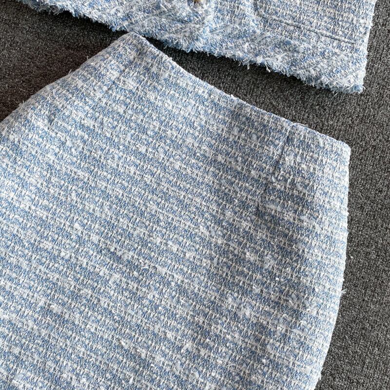 【set】高級感溢れる?3色ラウンドネックトップス+タイトスカートOL通勤セットアップF5647