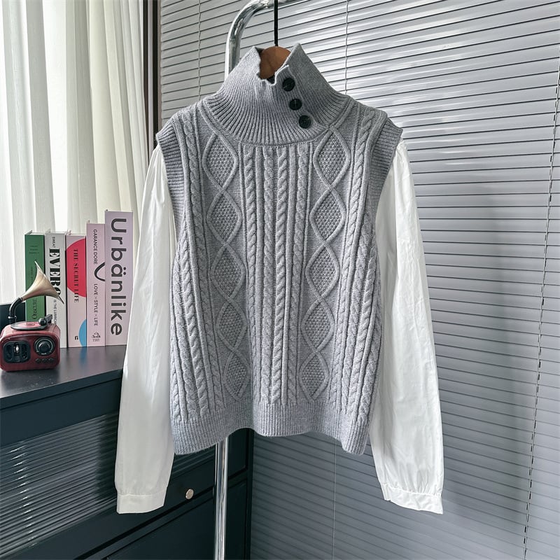 【tops】シャツ切り替えニットセーター　M25782