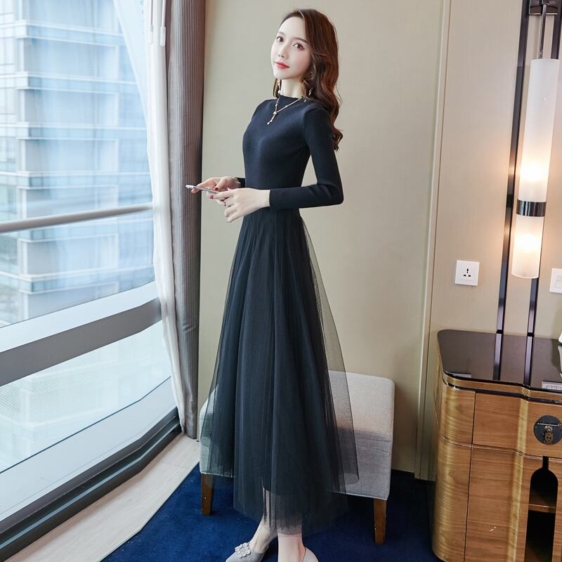 【dress】ファッション!気質満点レトロ合わせやすいエレガント長袖ニットワンピース G3537