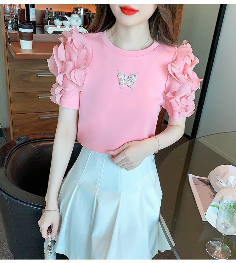 【tops】フリルパフスリーブTシャツG21540