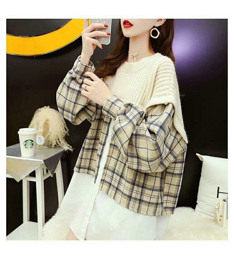 【tops】クルーネックドッキングニットセーター　M18345