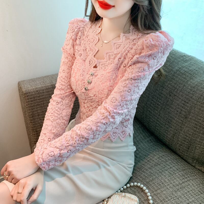 【tops】レースパフスリーブトップス　M18847