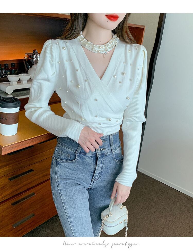 【tops】パールニットトップス　M19018