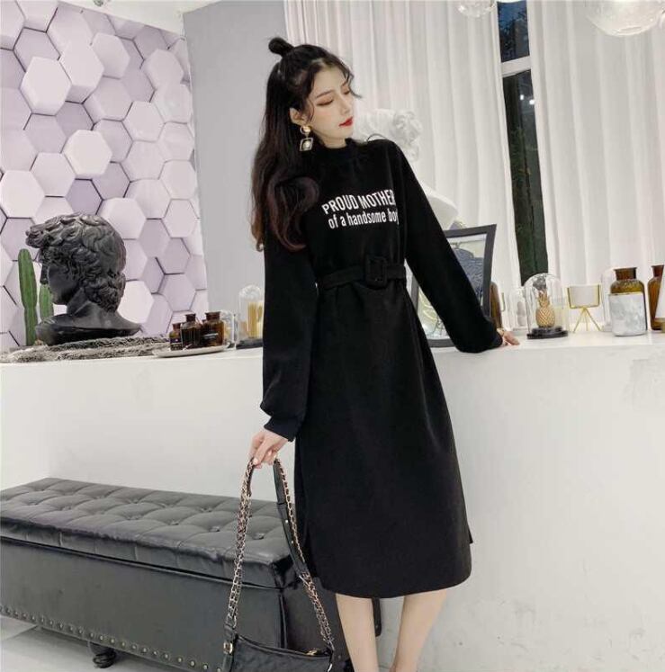 【dress】韓流スタイル好感度UP!気質満点ラウンドネック長袖パーカーワンピース G2001