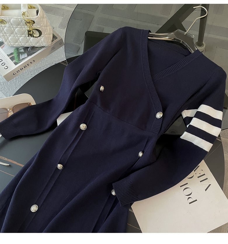 【dress】ダブルボタンニットワンピース　M25366
