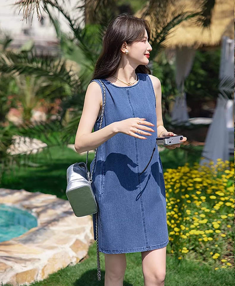 【dress】ノースリーブデニムワンピース Q8420
