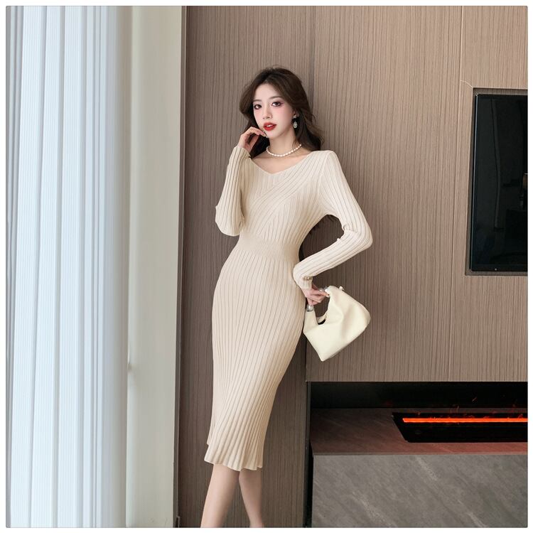 【dress】Vネックニットワンピース　M28208