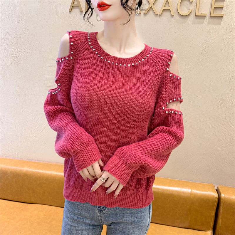 【tops】透かし彫りダイヤモンドニットセーターG18154