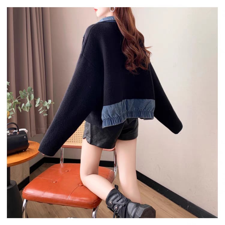 【outer】デニム切り替えニットカーデ　M25745
