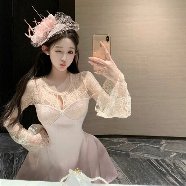 【dress】レース切り替えワンピース　M29629