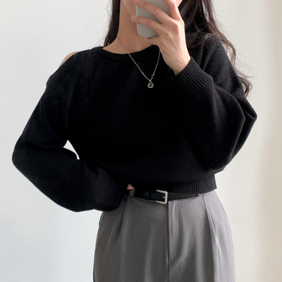 【tops】オフショルダーニットセーター　M27355