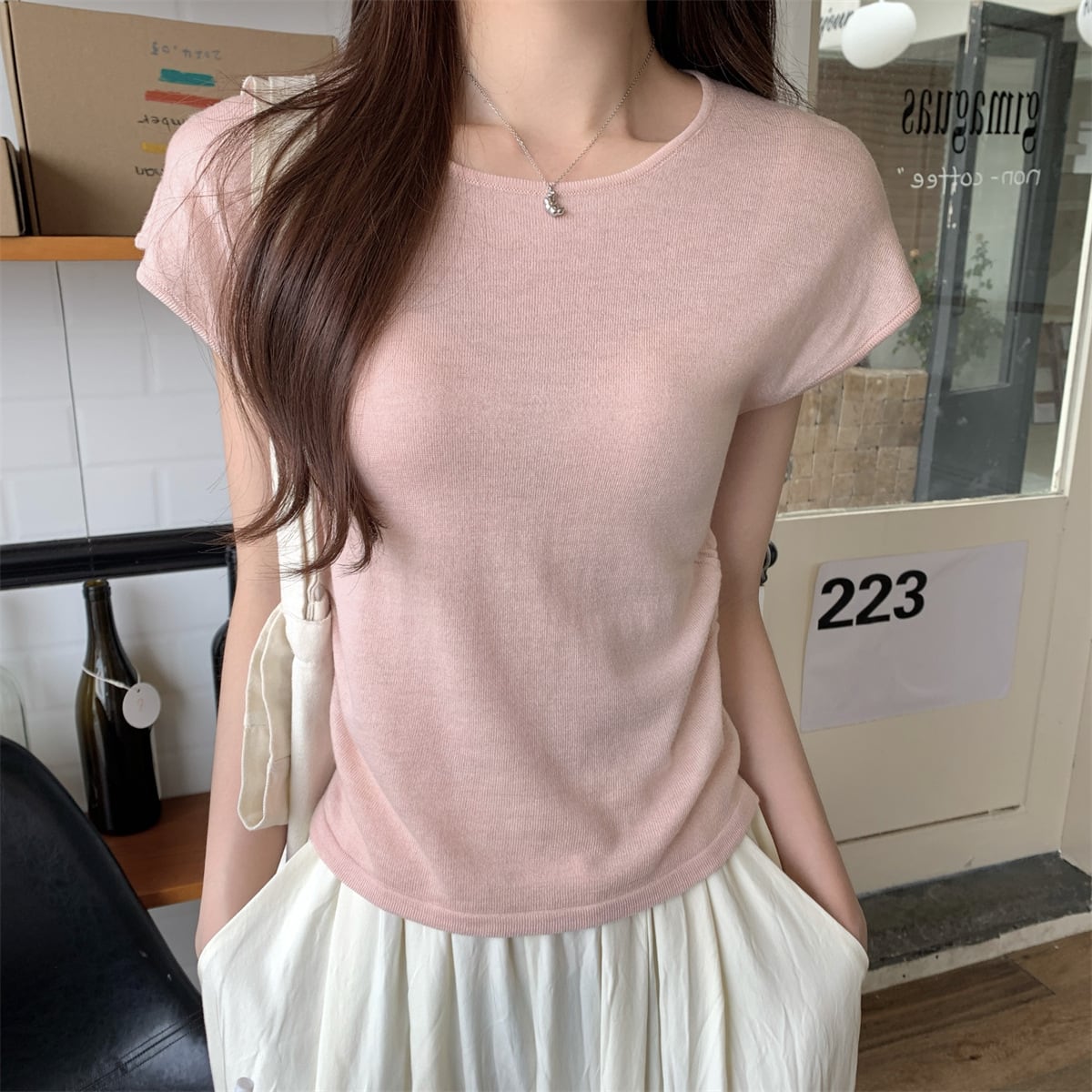 【tops】ニットTシャツ　M25142