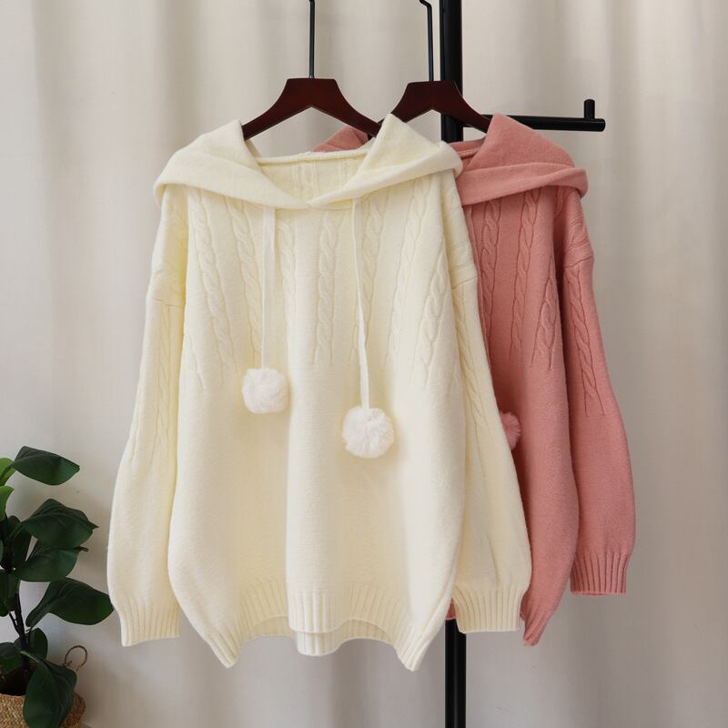 【tops】フード付きニットセーター　M27526