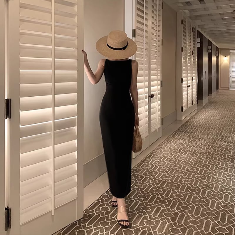【dress】ノースリーブロングワンピース Q8434