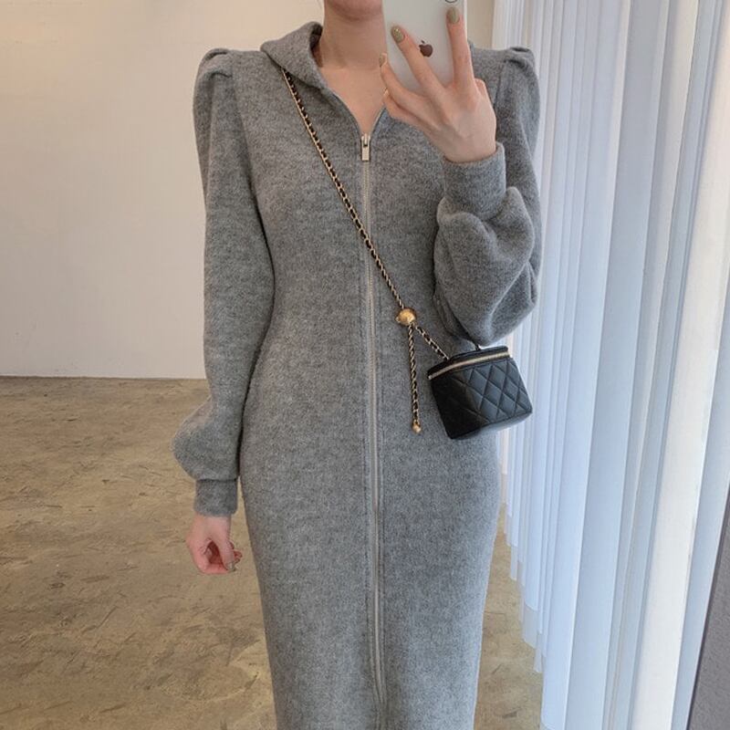 【dress】好感度満載！気質満点体型カバー着痩せパフスリーブワンピース G10915