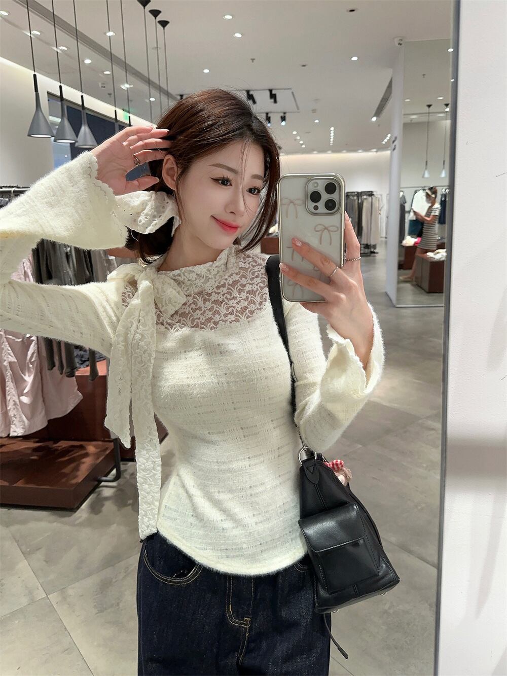 【tops】リボン付きレーストップス　M27058