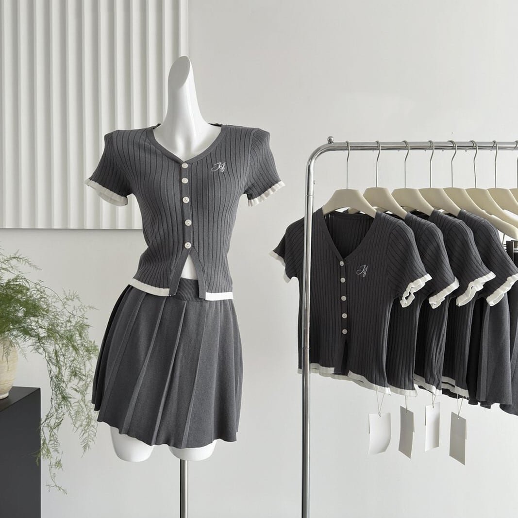 【set】ニットTシャツ×プリーツスカートセット　M24432