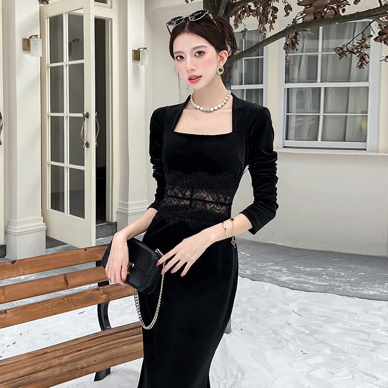 【dress】レースドッキングマーメイドワンピース Q7287