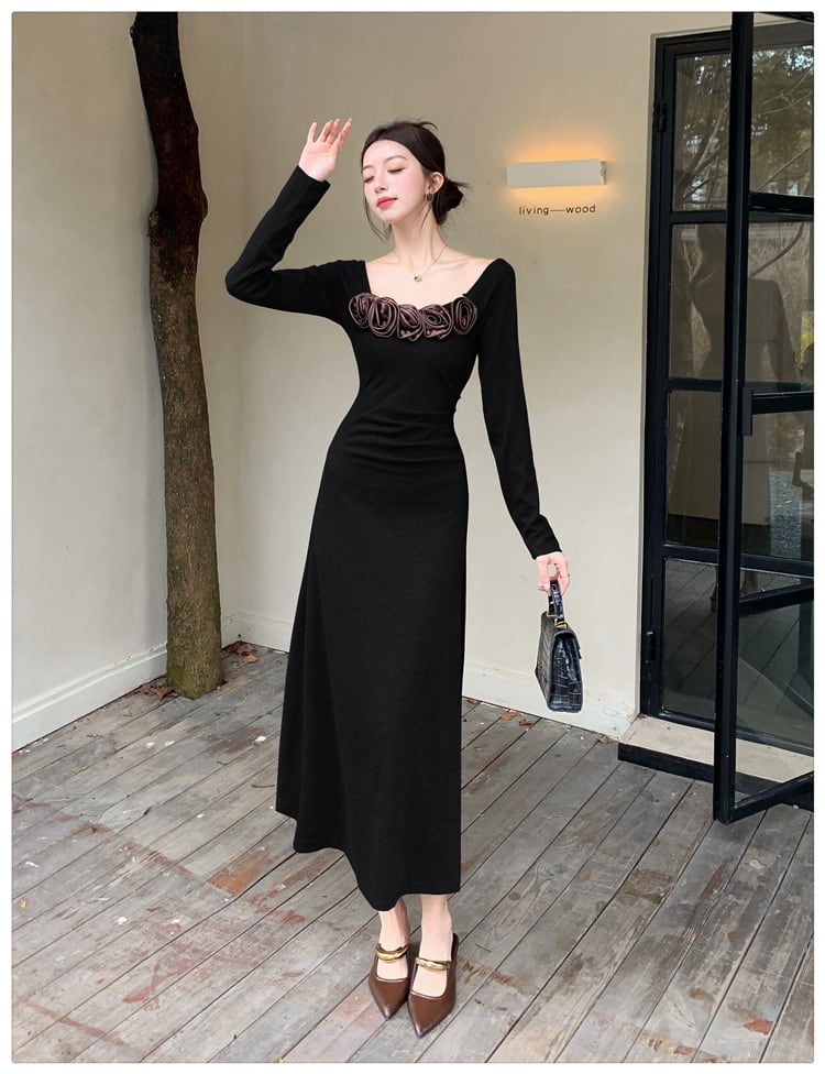 【dress】立体フラワーニットワンピース　M26416