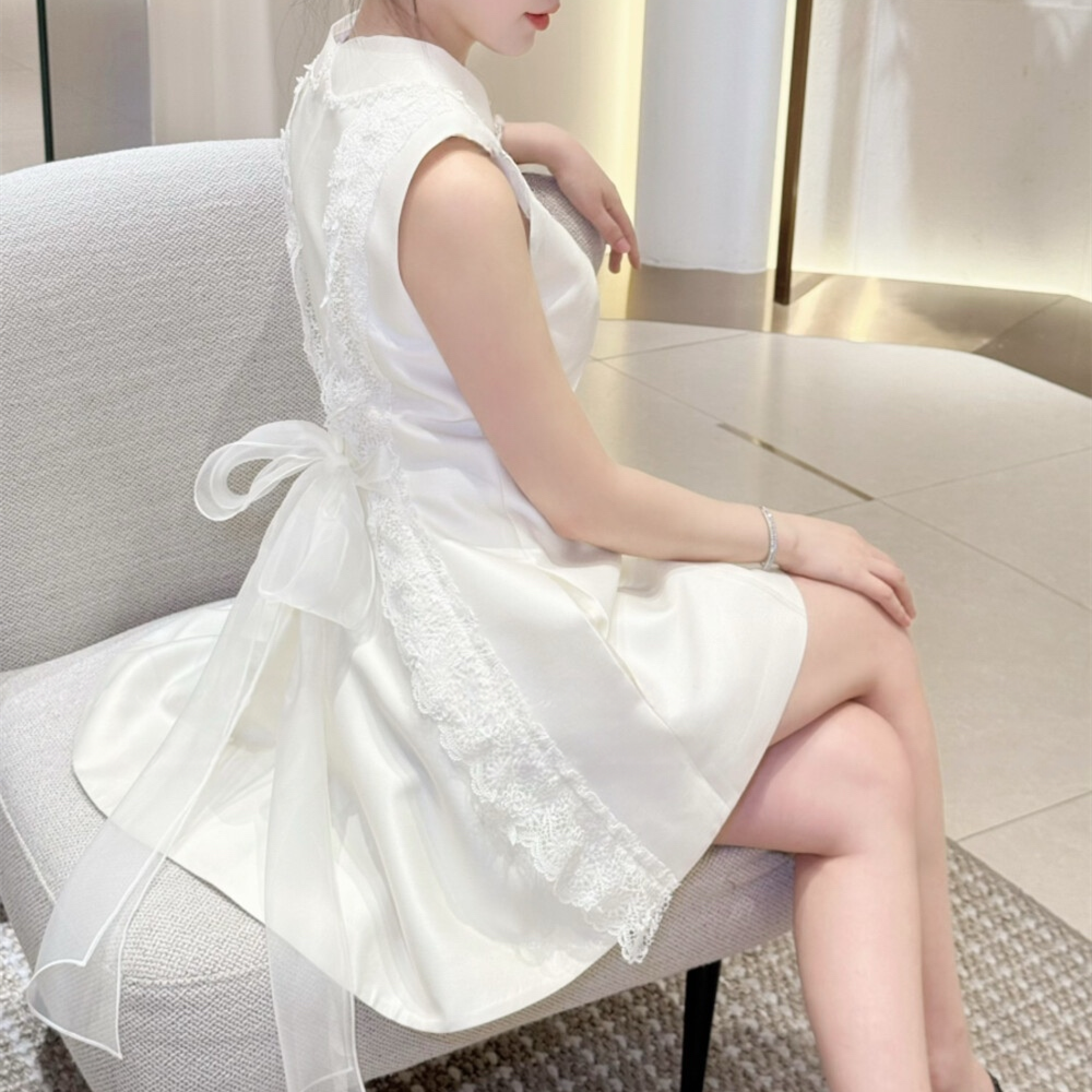 【dress】バックリボンレースドッキングミニワンピース　N3535