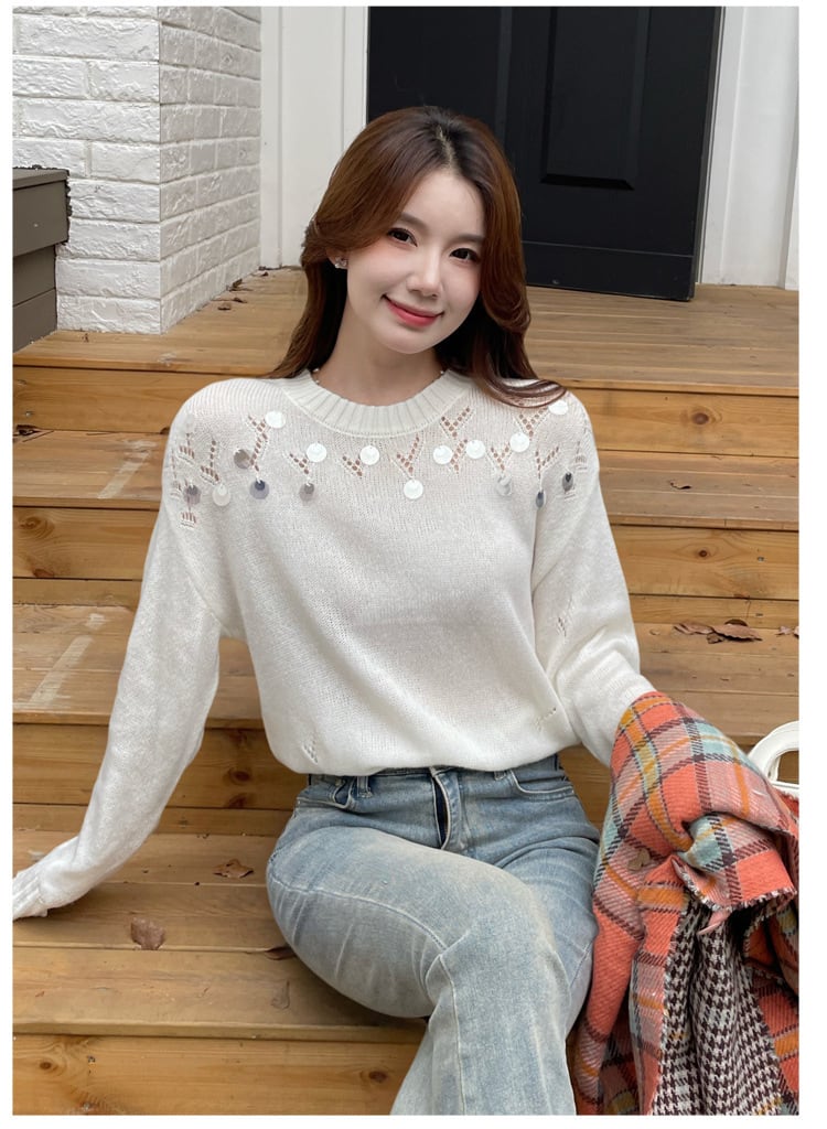 【tops】スパンコールニットトップス　M26109