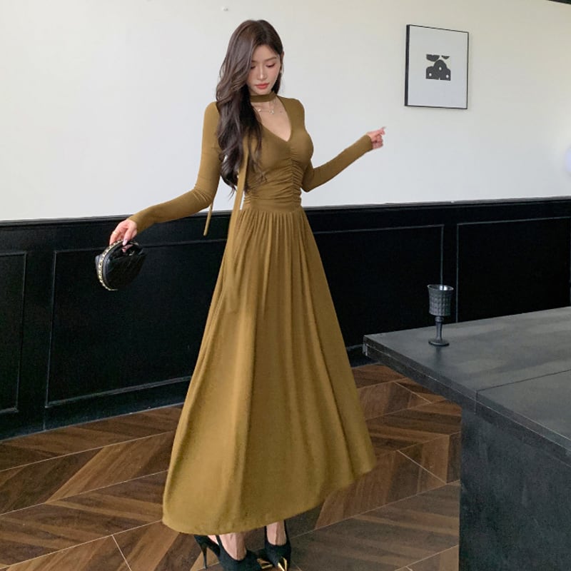 【dress】スカーフ付きAラインワンピース Q6911