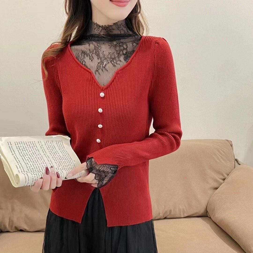 【tops】レースドッキングニットトップス　M28047