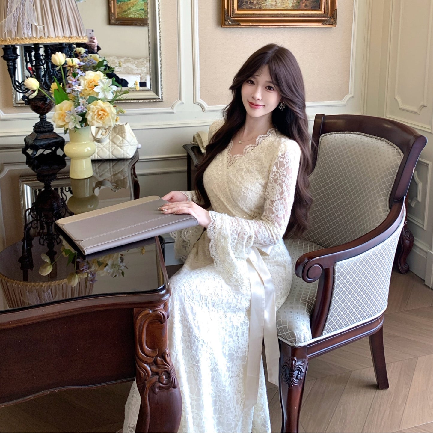 【dress】ベルスリーブレースワンピース　N3514