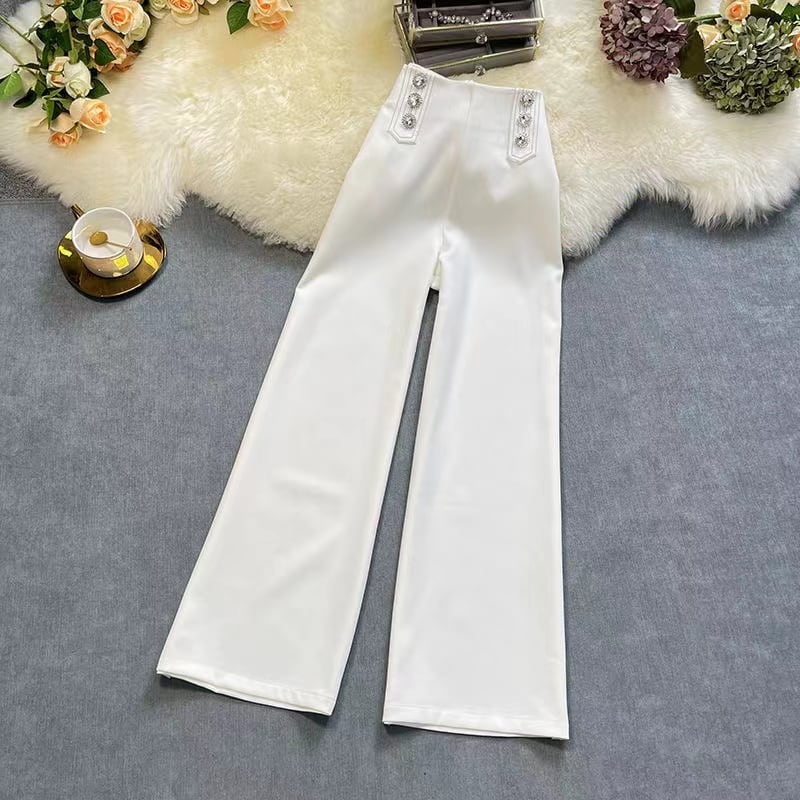 【bottoms】細身効果抜群♪2色ハイウエスト合わせやすいファスナー無地ガウチョパンツF1554