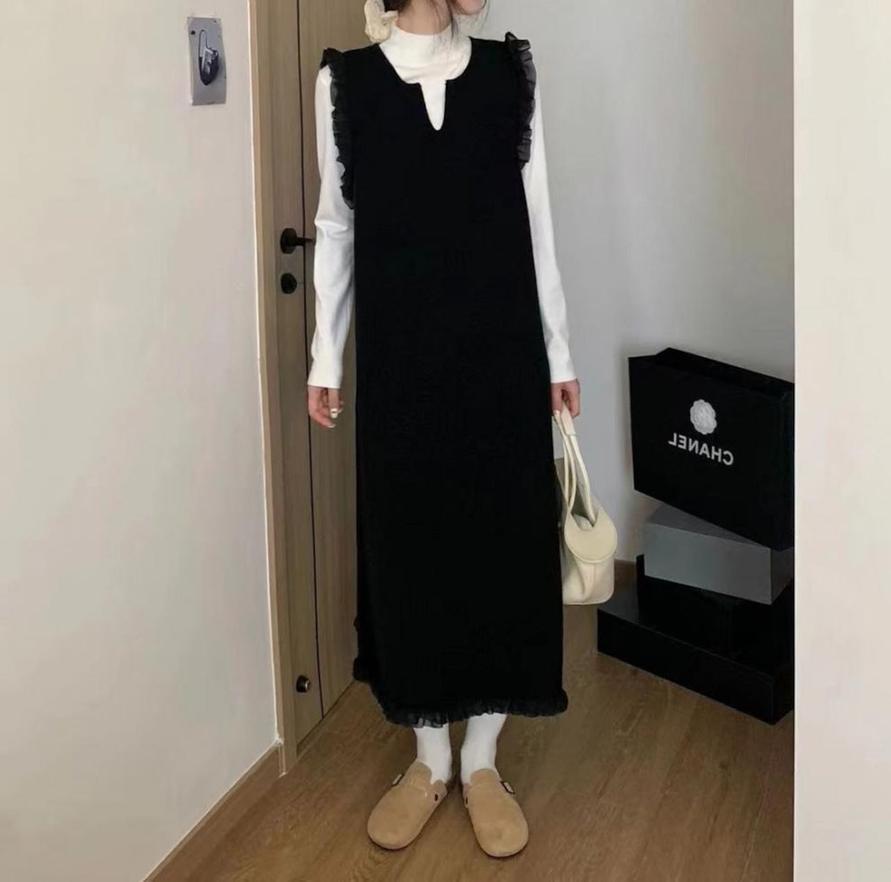 【dress】ギャザーベストロング丈ワンピースF8104