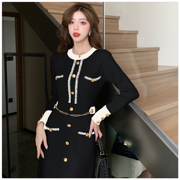 【dress】秋冬長袖ニットワンピース G18991