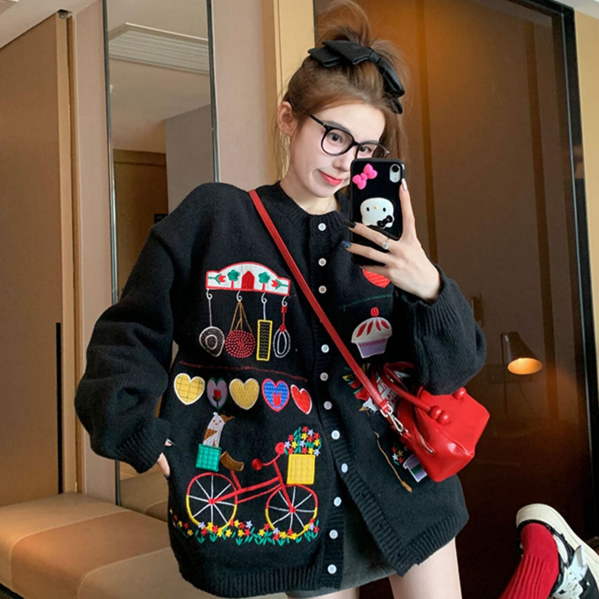 【outer】プリントニットカーデ　M26328