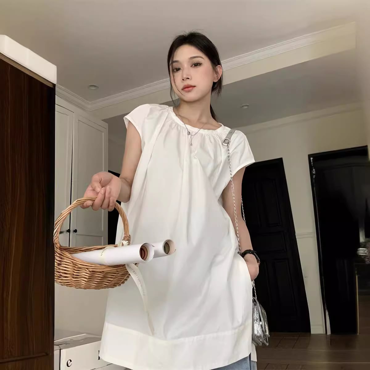 【tops】ノースリーブシャツトップス　M25114