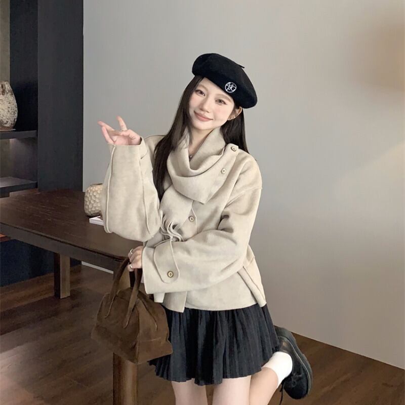 【outer】ショートコートマフラー付き　M27679